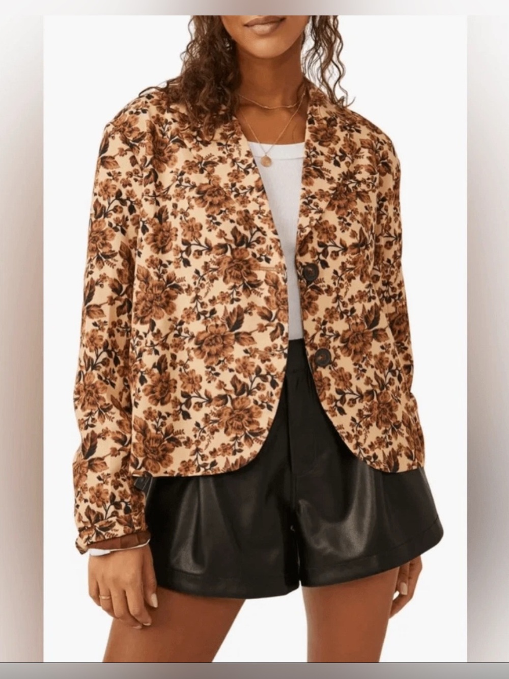 Free People Cali Floral Print Boxy Single Breasted Blazer XL prairie suit jacket